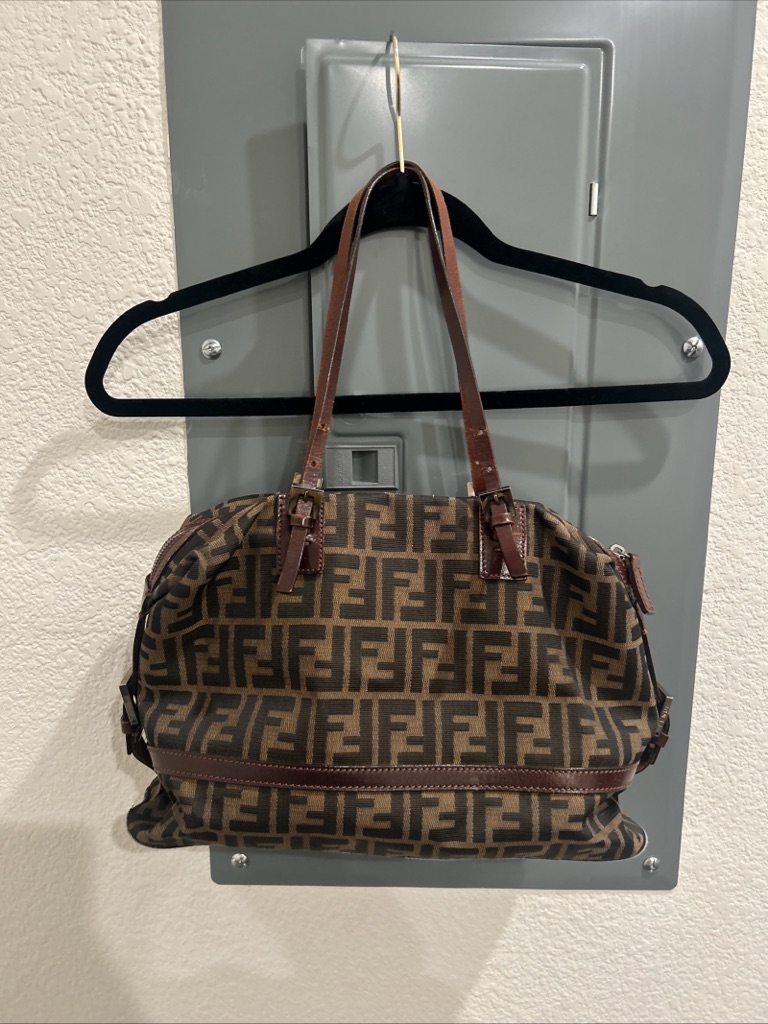 Fendi Zucca Ff Shoulder Bag Vintage Brown Black Canvas Tote Authentic